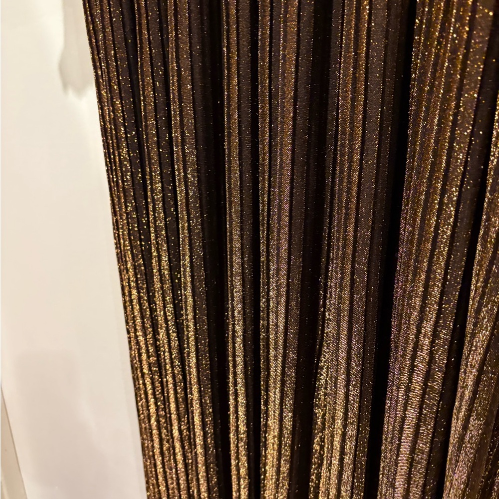 Boden Metallic Pleated V Neck Jersey Maxi Dress Holiday Copper Gold Trendy - Picture 7 of 16
